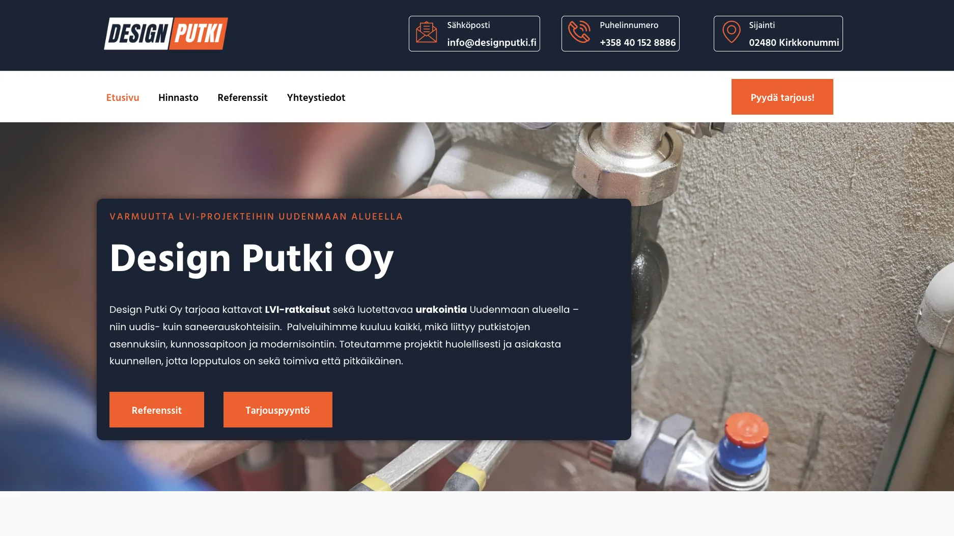 Design Putki Oy:n verkkosivuston hero-osio